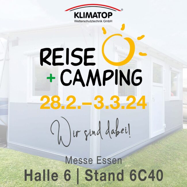 Messeplakat: KLIMATOP auf der Reise + Camping Essen 2024, Halle 6, Stand 6C40