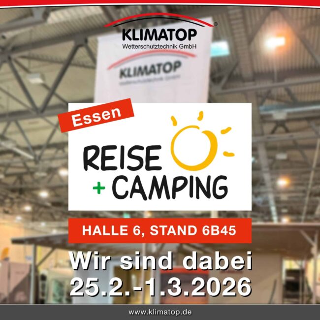 Messeplakat: KLIMATOP auf der Reise + Camping Essen 2026, Halle 6, Stand 6B45